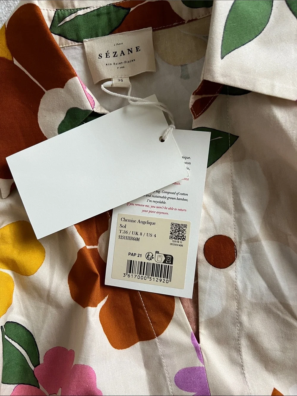 Sezane Angelique Shirt Sol Print - Size 4 - Picture 5 of 6